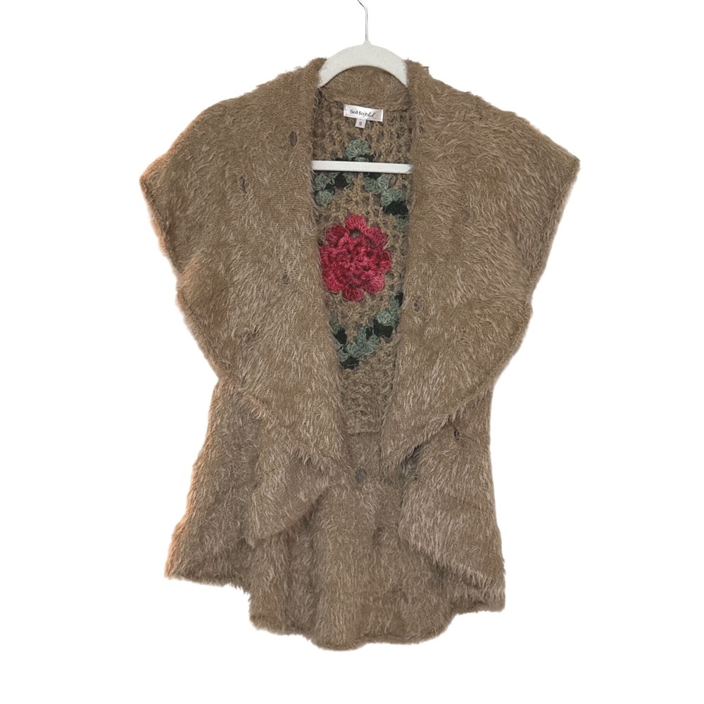 SoHo Eyelash Knit Sleeveless Cardigan Granny Square Crochet Festival Boho Chic S